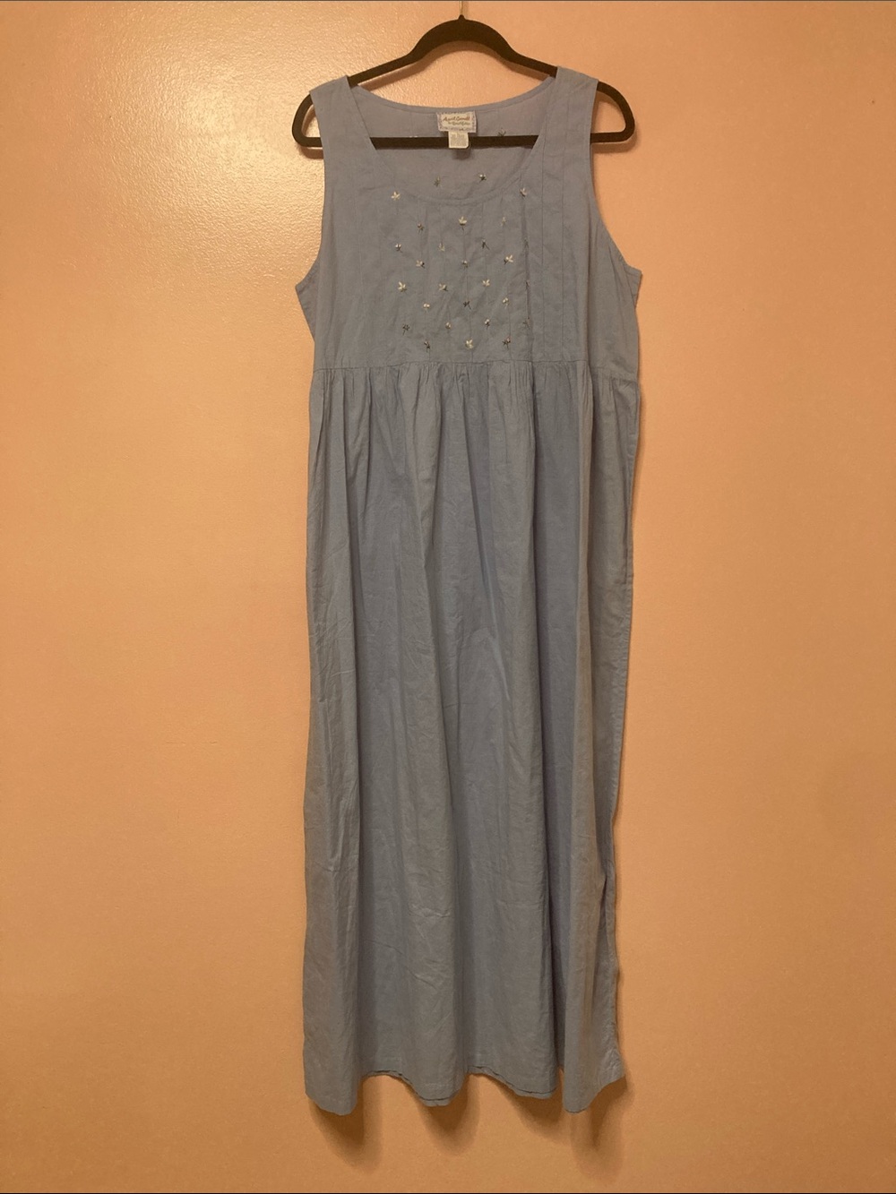 Vintage April Cornell Womens Size L Blue 100% Cotton Sundress Floral Embroidered